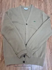 (4size/100) ラコステ ウール 同糸同色 ベージュ カーディガン