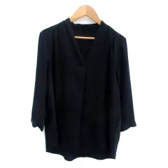 アプワイザーリッシェ Apuweiser-riche ブラウス カットソー Vネック 七分袖 無地 1 S 紺 ネイビー /HO31