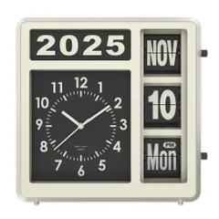 新品 RELAX フリップカレンダークロック レトロ 時計 アナログ表示 静音設計 自動切替 手動調整 日付 曜日 西暦 一体型 置き時計 壁掛け時計 インテリア (フロスティ・グレイ)