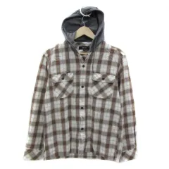 コムサイズム COMME CA ISM カジュアルシャツ 長袖 フード付き チェック柄 M マルチカラー 茶 ブラウン /YS34