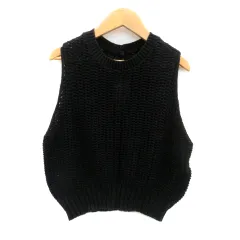 B&Y ユナイテッドアローズ BEAUTY&YOUTH ビューティー&ユース ニットベスト クルーネック ミドル丈 無地 麻 リネン 黒 ブラック /HO17