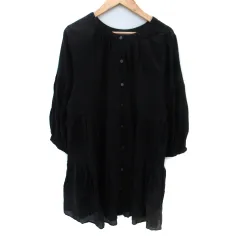 グローバルワーク GLOBAL WORK チュニックシャツ 七分袖 バンドカラー ティアード L 黒 ブラック /SM11