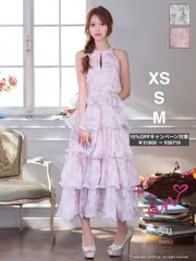 ピンク  [AOC 3953-P-2507] 3445【an /アン】チェーンベルト付き/ バストジップ/ トワルドジュイ/ シフォン/ フリル/ アメスリ/ ティアード/ フレア/ ワンピース/ ロングドレス/ キャバドレス/ ディアバイローブドフルール