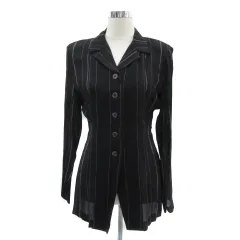 ロートレアモン LAUTREAMONT オープンカラージャケット ミドル丈 シングルボタン ストライプ柄 2 黒 ブラック 白 ホワイト /YS36