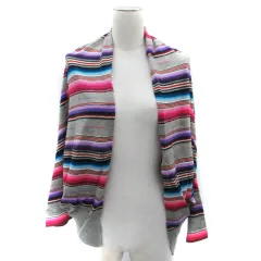 レイビームス Ray Beams ニットカーディガン ミドル丈 前開き ショールカラー ボーダー柄 マルチカラー グレー ピンク /SM35