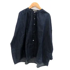 スロウ sloe ダンガリーシャツ バンドカラー 長袖 無地 麻 リネン混 オーバーサイズ F 紺 ネイビー /HO1