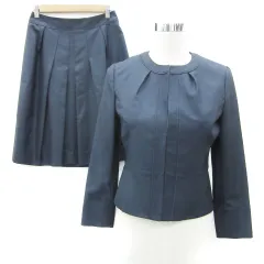 23区 オンワード樫山 セットアップ 上下 ノーカラージャケット ミドル丈 フレアスカート ひざ丈 上38 M 下36 S ネイビー 紺 /YM4