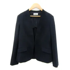 プラステ PLST ノーカラージャケット ミドル丈 無地 M 紺 ネイビー /SY35