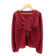 インディヴィ INDIVI ニット カットソー 長袖 Vネック 無地 切替 40 L 赤 レッド /SY9