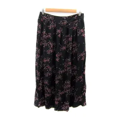 ユニクロ UNIQLO × イネス INES DE LA FRESSANGE フレアスカート ロング丈 マキシ丈 総柄 64 黒 ブラック /SY25