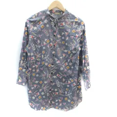 マインドフォームオルウェイズ mind form always シャツワンピース 長袖 ミニ丈 総柄 マルチカラー ブルーグレー /SM15