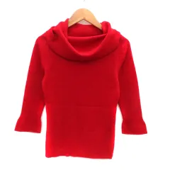 23区 オンワード樫山 リブニット カットソー オフタートルネック 七分袖 38 M 赤 レッド /HO38