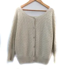 インデックス INDEX ニットカーディガン ミドル丈 ラウンドネック ケーブル編み ラメ 切替 ビジュー M ベージュ /SM9