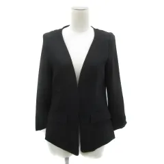 スウィングル Swingle ノーカラージャケット ミドル丈 無地 S 黒 ブラック /YS33