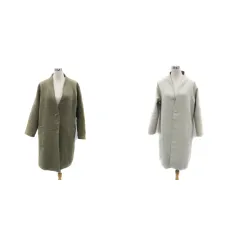 コーエン coen コーディガン ノーカラーコート ロング丈 リバーシブル F カーキ オフホワイト /HO3