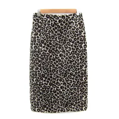 インディヴィ INDIVI タイトスカート ロング丈 レオパード柄 ヒョウ柄 スリック 38 M 黒 ブラック /SY3