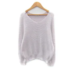 ナチュラルビューティーベーシック NATURAL BEAUTY BASIC ニット カットソー 長袖 Vネック 無地 ラメ M ピンク /SY9