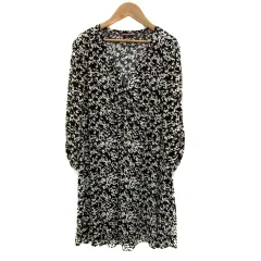 コントワーデコトニエ COMPTOIR DES COTONNIERS ワンピース ミニ丈 長袖 Vネック 総柄 11 マルチカラー 黒 ブラック /YS17