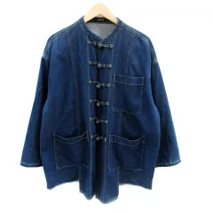 アズノウアズ ピンキー AS KNOW AS PINKY デニムジャケット カバーオール ミドル丈 チャイナボタン ノーカラー 青 ブルー /SM35