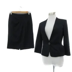 エスプリミュール ESPRITMUR スーツ セットアップ 上下 ノーカラージャケット ミドル丈 シングルボタン タイトスカート ひざ丈 7 紺 ネイビー /YS15