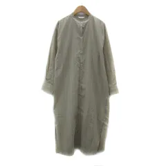 サマンサモスモス SM2 シャツワンピース ロング丈 長袖 バンドカラー ストライプ柄 オーバーサイズ F ベージュ グレー /YS40