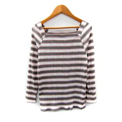 グローバルワーク GLOBAL WORK カットソー 長袖 スクエアネック ボーダー柄 L 白 ホワイト グレー /SY37