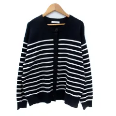 グローバルワーク GLOBAL WORK ニットカーディガン ミドル丈 ボーダー柄 F 紺 ネイビー 白 ホワイト /SM18