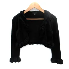 ジルスチュアート JILL STUART ニットカーディガン ショート丈 前開き 七分袖 フリル 刺繍 S 黒 ブラック /SM16