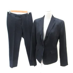 オンリー ONLY フォーマルスーツ セットアップ 上下 テーラードジャケット ミドル丈 シングルボタン チェック柄 テーパードパンツ アンクル丈 13号 大きいサイズ 濃紺 ネイビー /SM21