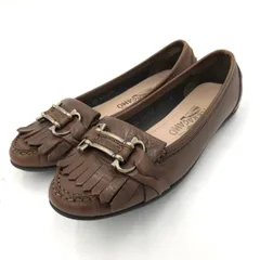 フェラガモ ローファー ガンチーニ フリンジ 23cm 茶 レザー モカシン 革靴