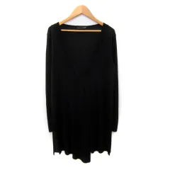 ザラ ZARA ワンピース ミニ丈 長袖 Vネック 無地 スリット L 黒 ブラック /SY48