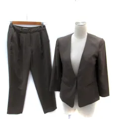 ナチュラルビューティーベーシック NATURAL BEAUTY BASIC セットアップ 上下 ノーカラージャケット ミドル丈 テーパードパンツ アンクル丈 上XS 下XXS 小さいサイズ カーキ /SM11