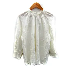 ナノユニバース nano universe スタンドカラーギャザーブラウス 長袖 無地 オーバーサイズ 36 S 白 ホワイト /SY2