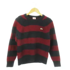 ラコステ ライブ Lacoste L!VE ニット セーター ラウンドネック 長袖 ボーダー ロゴ 4 M 紺 ネイビー /AO12 ■GY11
