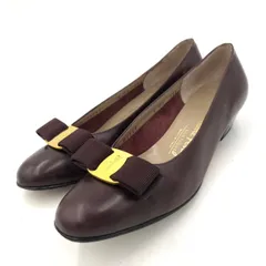 フェラガモ ヴァラ リボン パンプス 24cm ボルドー 茶 レザー ヒール 革靴