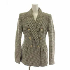 ザラ ZARA テーラードジャケット ブレザー ダブル 6B 総裏地 肩パッド 千鳥格子柄 総柄 金ボタン S 黒 ブラック 白 ホワイト 8414/371/064 /XZ ■GY01