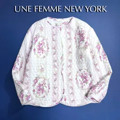 cY78 UNE FEMME New York 定12万 花柄 バラ キルティング ビンテージ アウター キルティング ジャケット ノーカラージャケット フレディ ハウスコート ピンク 白 Ron Herman ロンハーマン ユヌフェム ユヌフェムニューヨーク