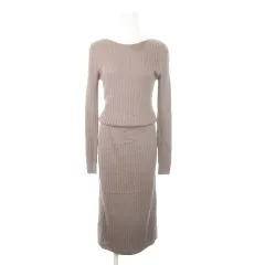 ナノユニバース nano universe ニットワンピース ロング 長袖 ウール Iライン アラン柄 36 S グレー パープル /AH6 ■GY43