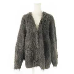 ナチュラルビューティーベーシック NATURAL BEAUTY BASIC カーディガン ニット シャギーニット Vネック 長袖 二重編み FR チャコール グレー /CK26 ■GY99