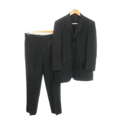 ピエールカルダン Pierre Cardin シングルスーツ スリーピース 3ピース 3点セット セットアップ テーラードジャケット 総裏地 ベスト スラックス ウール ストライプ 170 黒 ブラック /MN2 ■GY