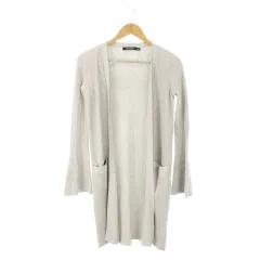 ローレンラルフローレン LAUREN RALPH LAUREN カーディガン リブニット トッパー ロング 長袖 ベルスリーブ ワンポイント ロゴプレート 小さいサイズ XS グレー /MN10 ■GY19