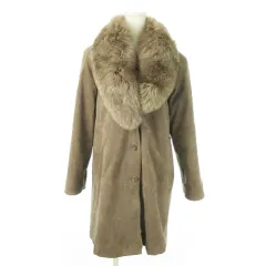 ボーヌ BEAUNA フェイクスエードコート ミドル丈 ファーカラー フォックスファー ファーライナー付き ラビットファー 毛皮 11 グレージュ /AO6 ■GY13