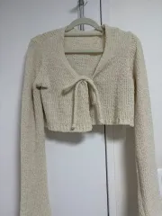 アイボリー起毛 LEE リボン カーディガン ニット