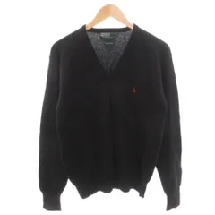 ポロ バイ ラルフローレン Polo by Ralph Lauren セーター ニット ウール 170 黒 ブラック Vネック ホースロゴ刺繍 長袖 /FF