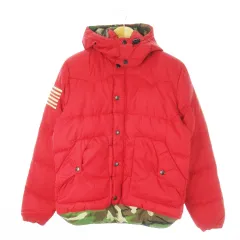 デニム&サプライ ラルフローレン DENIM & SUPPLY RALPH LAUREN ダウンジャケット ジップアップ フーディ ロゴ 星条旗 裏迷彩柄 S 赤 レッド /AO6 ■GY18
