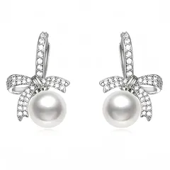 パールピアス つけっぱなし 金属アレルギー対応 レディース セカンドピアス S925シルバー プラチナメッキ 両耳 可愛い 揺れる リボン パールピアス お誕生日 お祝い プレゼント