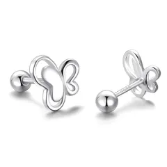 Umiweネジ式 ピアス つけっぱなし 金属アレルギー対応 レディース プラチナメッキ 小さな シルバーS925 セカンドピアス 贈り物 両耳 可愛い シンプル蝶々 お祝い 贈り物 お誕生日 結婚式 プレゼント 小さい