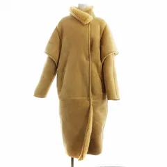 セリーヌ CELINE エディ期 ムートンコート ロング 長袖 ラムスキン スエード シングル ロゴボタン 34 S ベージュ 2D168269F ■GY18 /MQ