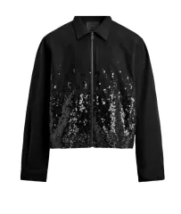 ザラ ブラック スパンコール ジップアップ ジャケット