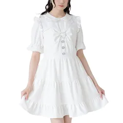 [ユメテンボウ] 量産型 服 [ディアマイラブ] カジュアルドレス 丸襟ビスチェティアードワンピ レディース ホワイト 夢展望